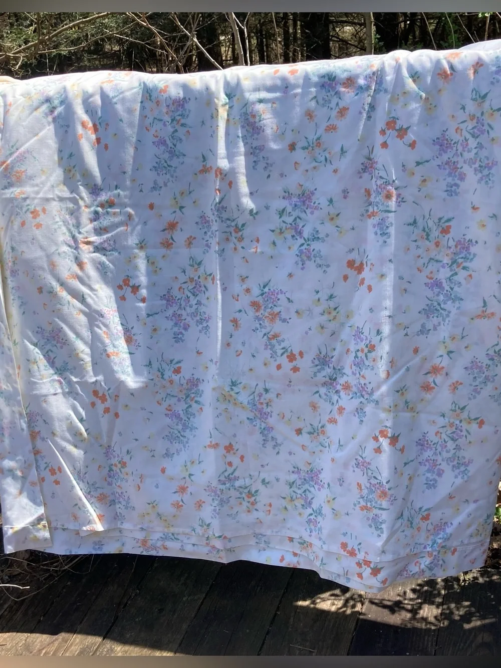 Vintage Morgan Jones Double Flat Sheet in a beautiful pastoral floral pattern